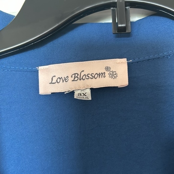 NWOT Love Blossom 3X shirt dress with tie sash and sleeve tabs in royal blue - Picture 7 of 13